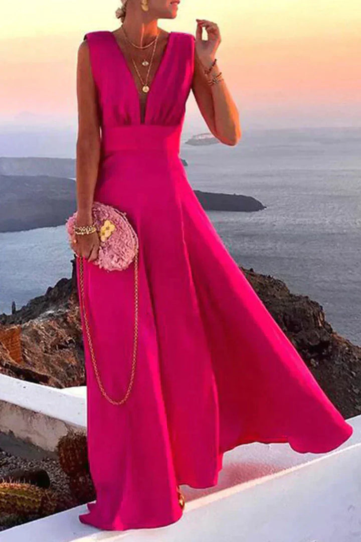 Levoire | Élégant Robe Longue À Col V Rosa