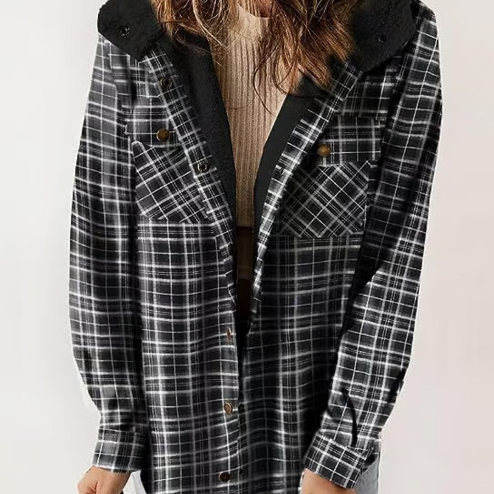 Levoire | Veste à capuche à carreaux Look automnal décontracté Noir