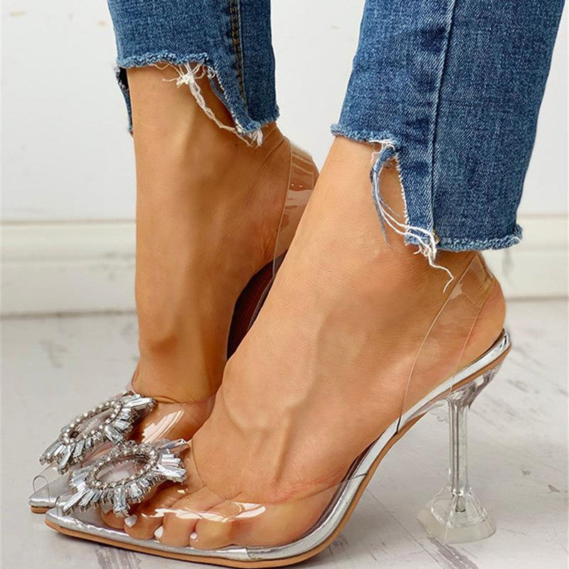 Levoire | Mode Patchwork Strass Hauts Talons Sandales Argent