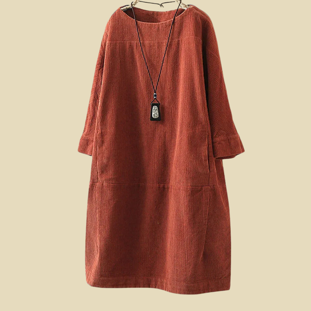 Levoire | Robe En Velours Côtelé Classique Pour Femmes Orange