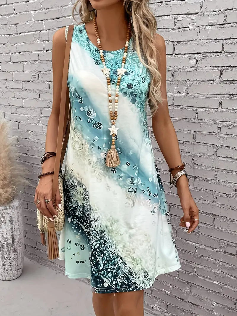 Levoire | Robe Avec Imprimé Abstrait Et Encolure Ronde Bleu clair