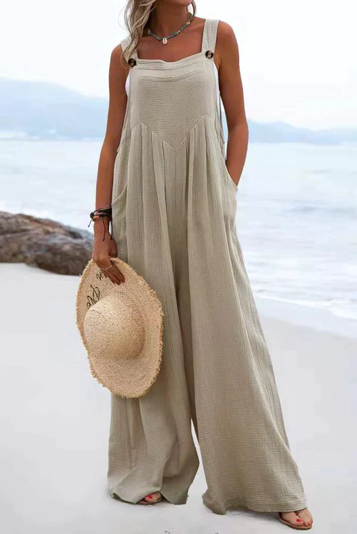 Levoire | Casual square collar jumpsuits Khaki