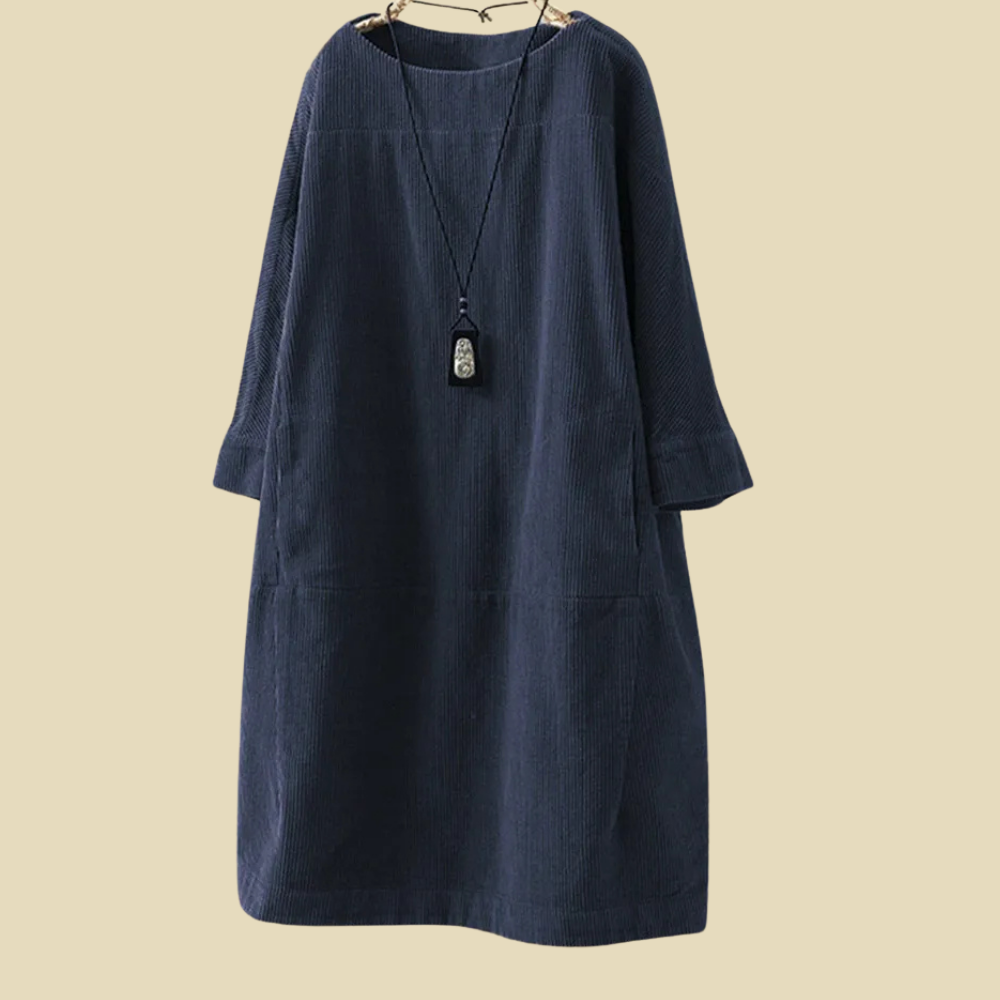 Levoire | Robe En Velours Côtelé Classique Pour Femmes Bleu foncé