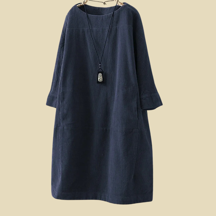 Levoire | Robe En Velours Côtelé Classique Pour Femmes Bleu foncé