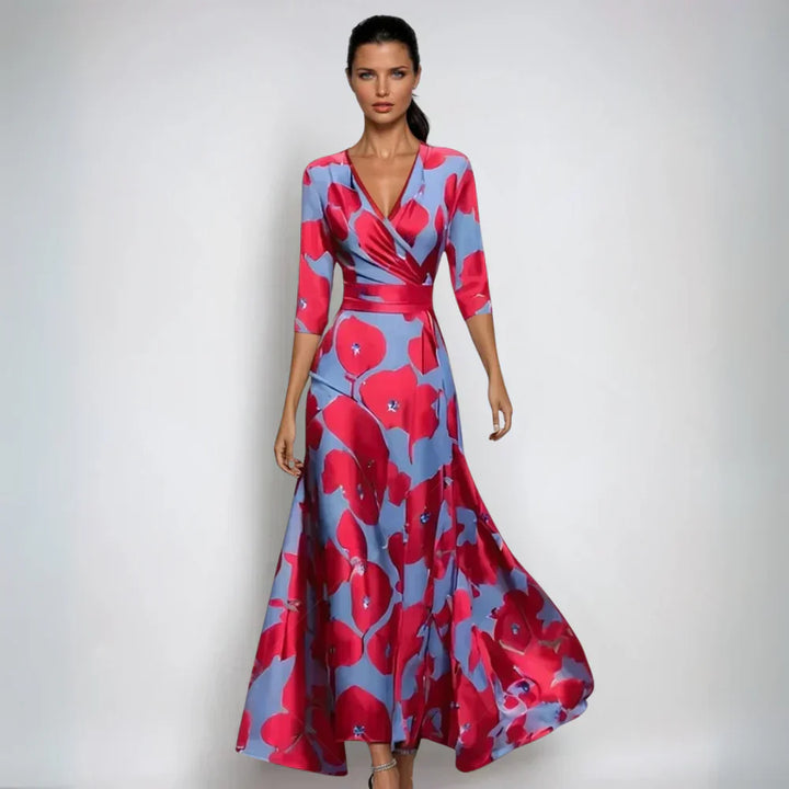 Levoire | Robe Élégante Avec Des Accents Floraux Rouge Bleu