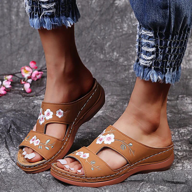 Levoire | Sandales Orthopédiques Pour Femmes Avec Motif Floral Braun