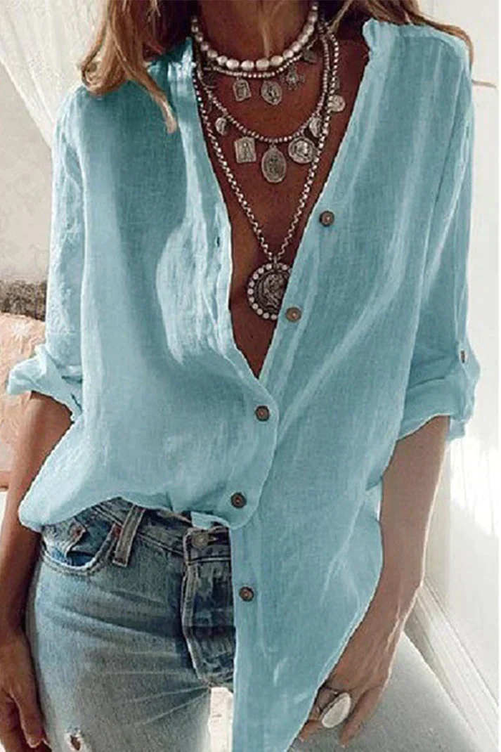 Levoire | Mode Solide V-Décolleté Blouse Seeblau
