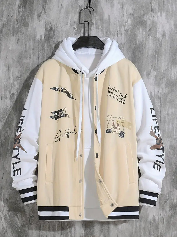 Levoire | Veste De Baseball Avec Capuche Pour Hommes Abricot