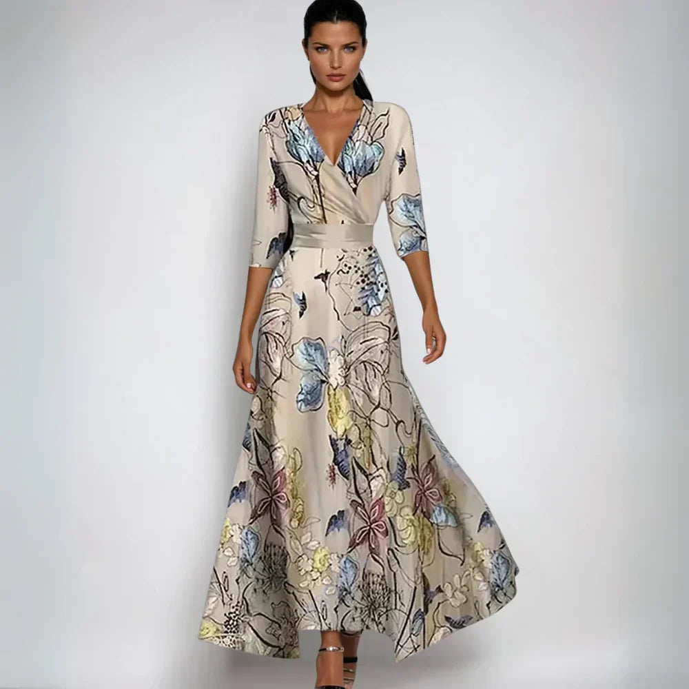 Levoire | Robe Élégante Avec Des Accents Floraux Beige
