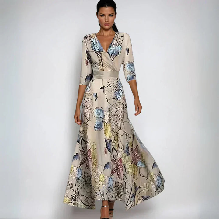 Levoire | Robe Élégante Avec Des Accents Floraux Beige