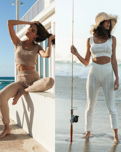 Ensemble femme de top court et leggings avec motif tricot élégant Levoire