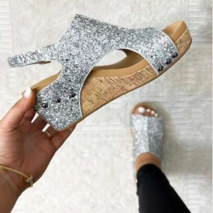 Levoire | Chaussures Compensées En Patchwork De Sequins Découpé Décontractées De Style Poisson Pour L'Extérieur Argent