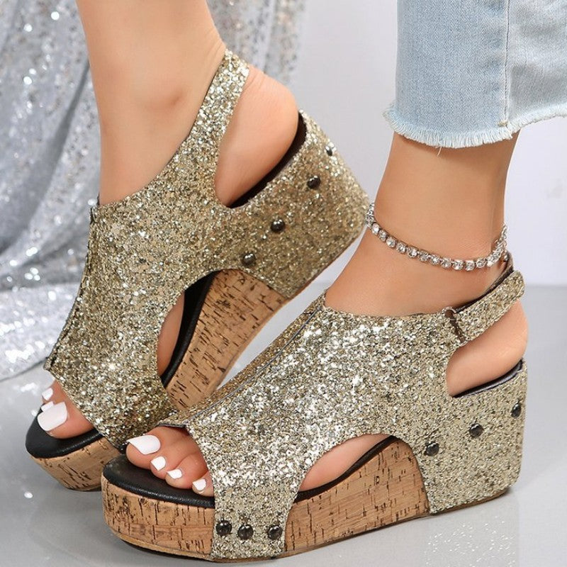Levoire | Chaussures Compensées En Patchwork De Sequins Découpé Décontractées De Style Poisson Pour L'Extérieur