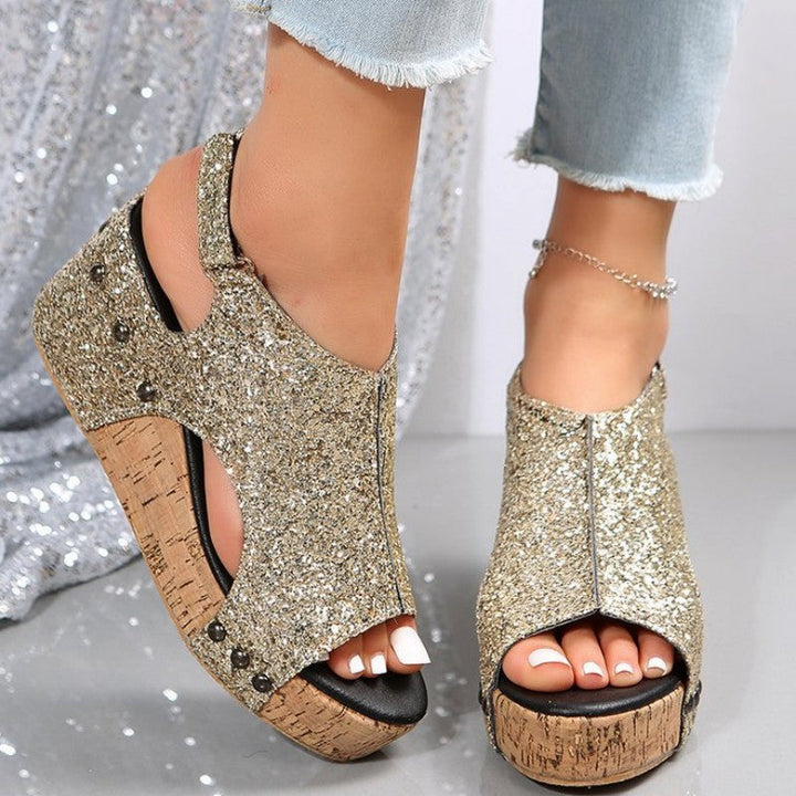 Levoire | Chaussures Compensées En Patchwork De Sequins Découpé Décontractées De Style Poisson Pour L'Extérieur Or