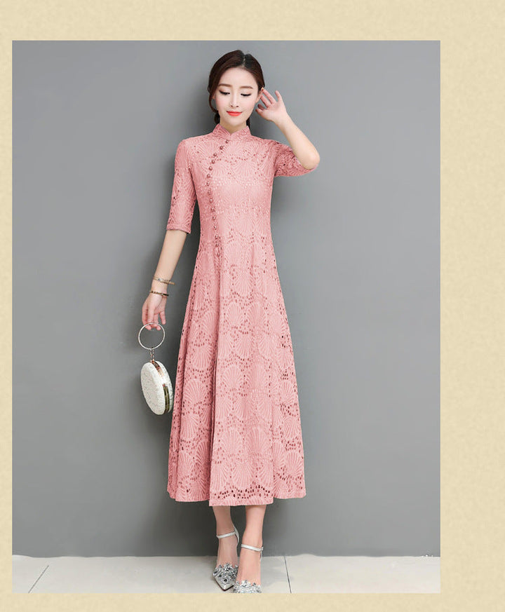 Levoire | Spitzen-Qipao Fille d'été Robe d'été Rosa