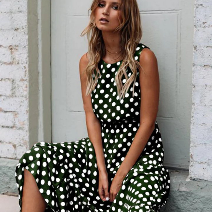 Levoire | Robe D'Été Élégante Avec Des Pois Vert