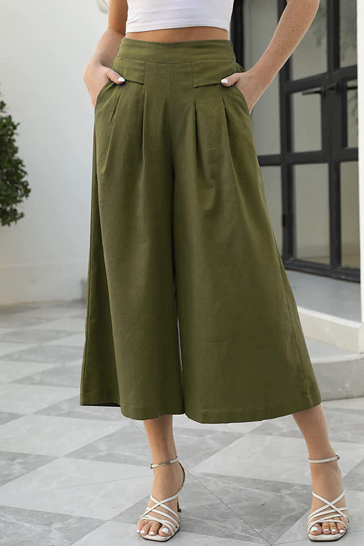 Levoire | Élégance Décontractée Sac Solide Taille Haute Ample Pantalons Unis Vert armée