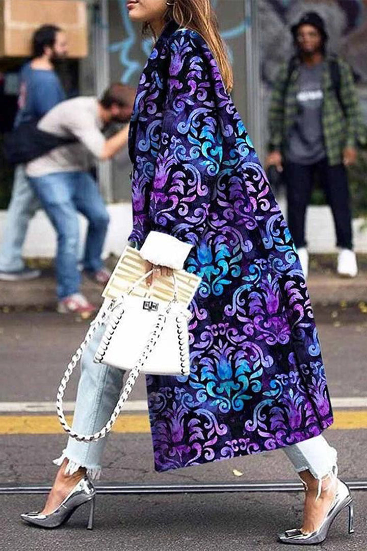 Levoire | Rue Élégante Imprimé Patchwork Col Revers Vêtements De Dessus Noir Violet