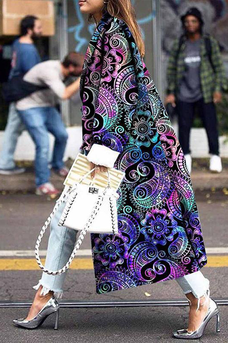 Levoire | Rue Élégante Imprimé Patchwork Col Revers Vêtements De Dessus Tinte lilas