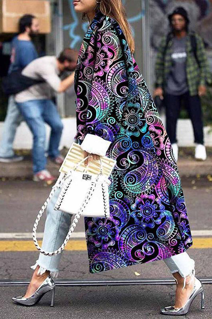 Levoire | Rue Élégante Imprimé Patchwork Col Revers Vêtements De Dessus Tinte lilas