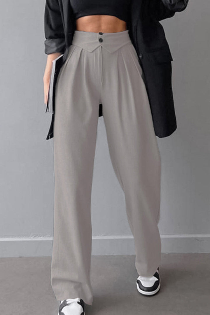 Levoire | Rue Solide Pli Relaxé Taille Haute Droite Couleur Solide Bas Gris