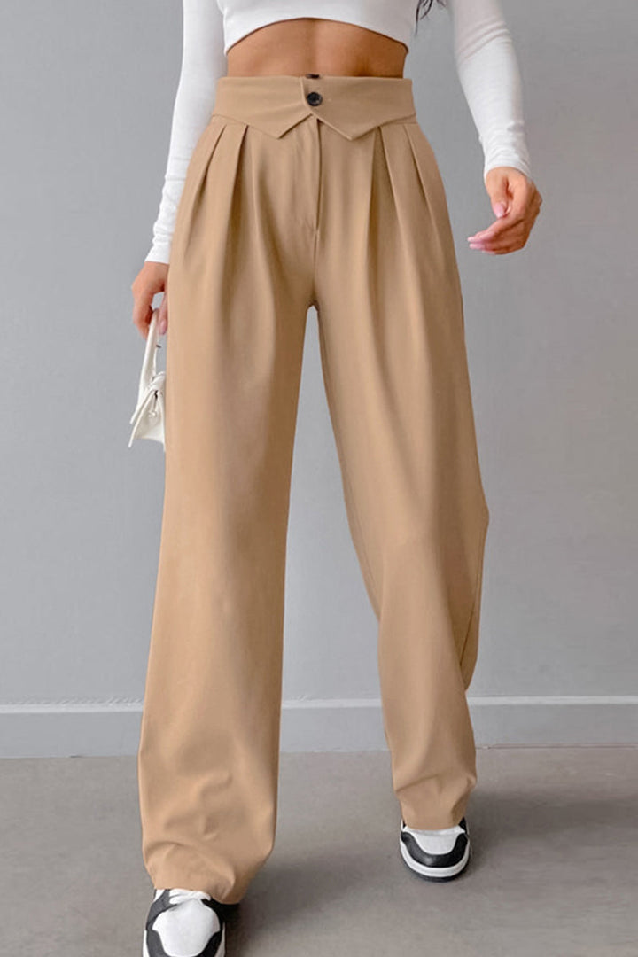Levoire | Rue Solide Pli Relaxé Taille Haute Droite Couleur Solide Bas Khaki