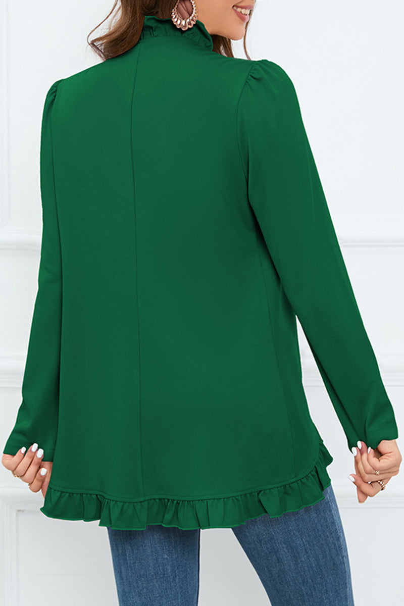 Levoire | Élégante Chemise Ruffle À Boucle Unie Col En Feuille De Lotus Vêtements D'Extérieur
