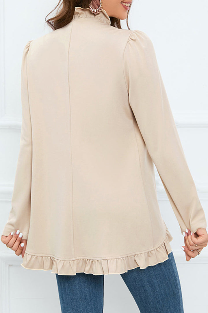 Levoire | Élégante Chemise Ruffle À Boucle Unie Col En Feuille De Lotus Vêtements D'Extérieur