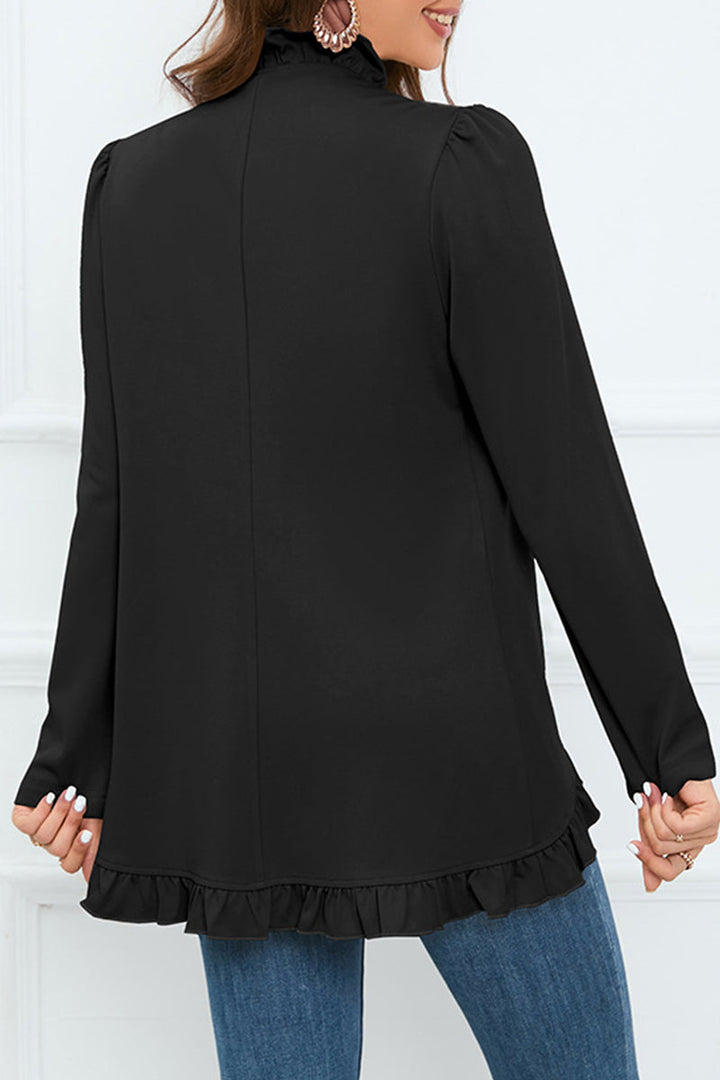 Levoire | Élégante Chemise Ruffle À Boucle Unie Col En Feuille De Lotus Vêtements D'Extérieur