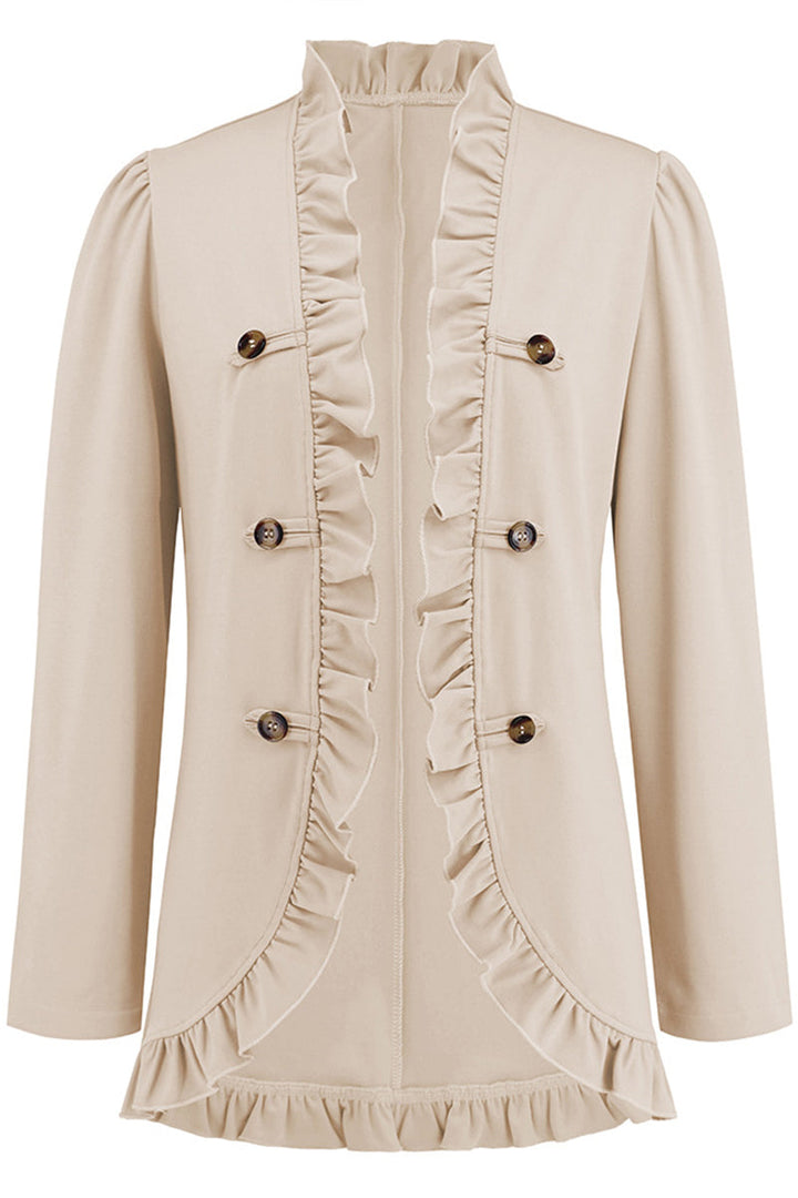 Levoire | Élégante Chemise Ruffle À Boucle Unie Col En Feuille De Lotus Vêtements D'Extérieur