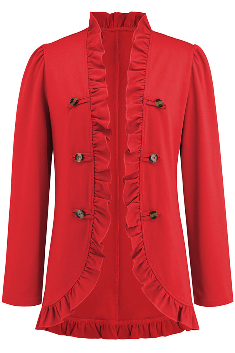 Levoire | Élégante Chemise Ruffle À Boucle Unie Col En Feuille De Lotus Vêtements D'Extérieur