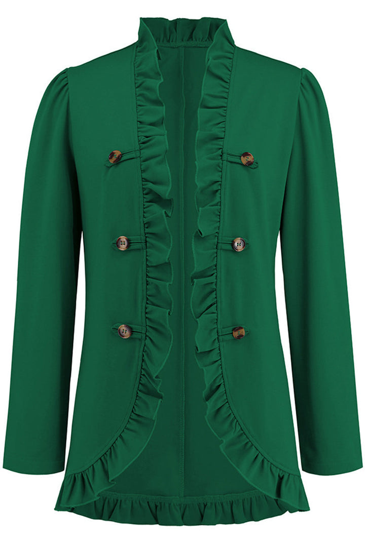 Levoire | Élégante Chemise Ruffle À Boucle Unie Col En Feuille De Lotus Vêtements D'Extérieur