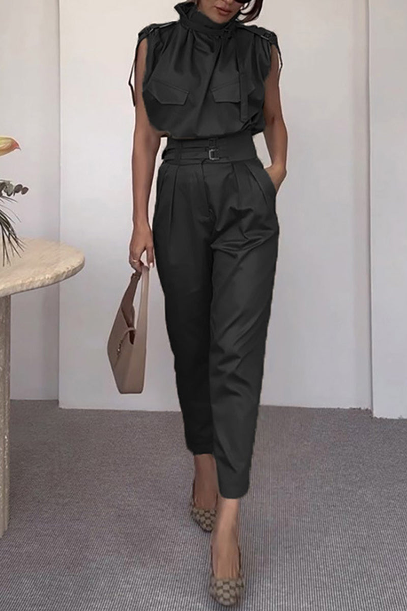 Levoire | Rue Élégante Solide Patchwork Col Roulé Jumpsuits Réguliers Noir
