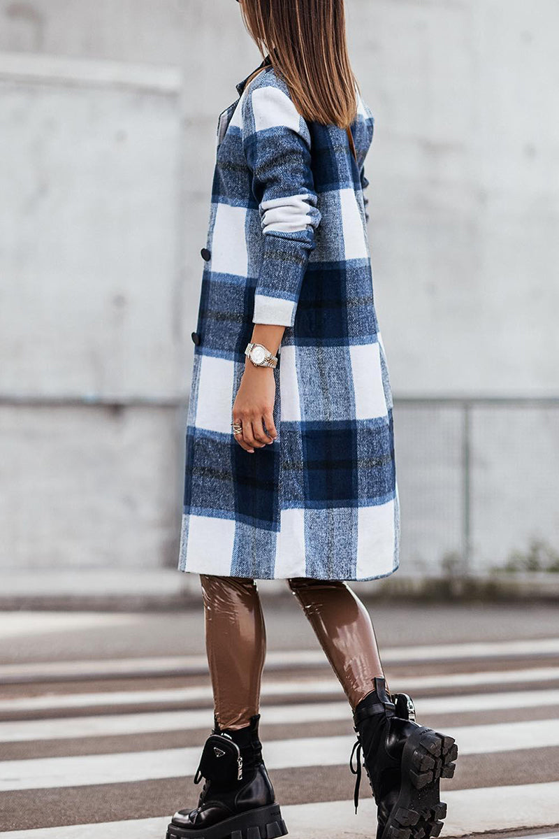 Levoire | Style Britannique Élégant À Motifs À Carreaux Contrastés Avec Col Retourné Outerwear