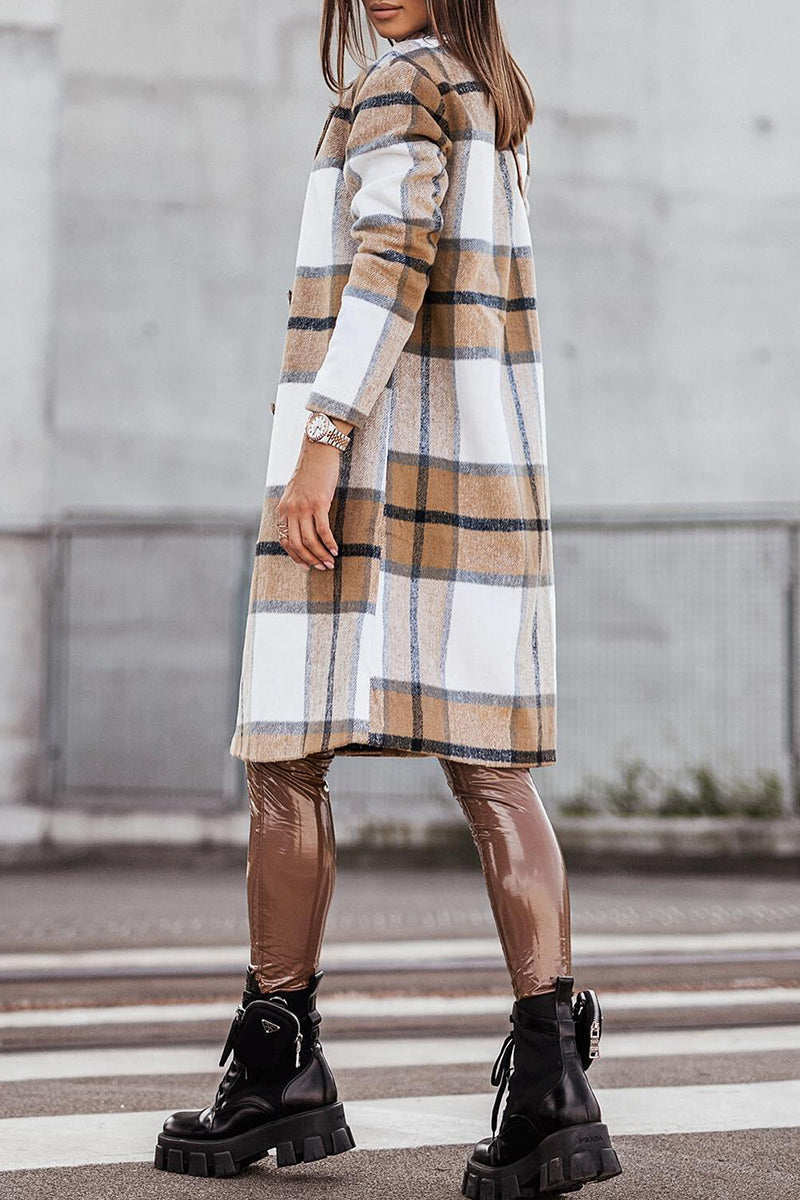 Levoire | Style Britannique Élégant À Motifs À Carreaux Contrastés Avec Col Retourné Outerwear