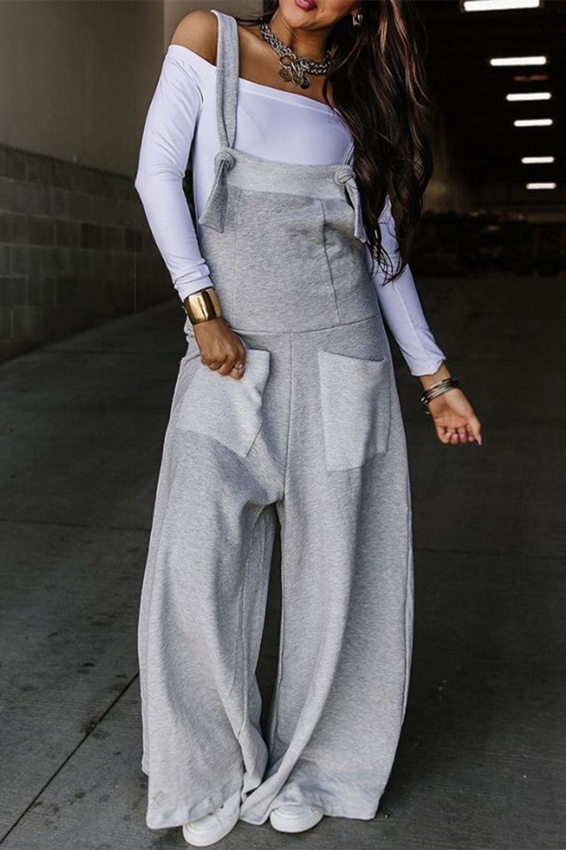 Levoire | Décontracté Simple Sacs À Col U Jumpsuits Amples Gris