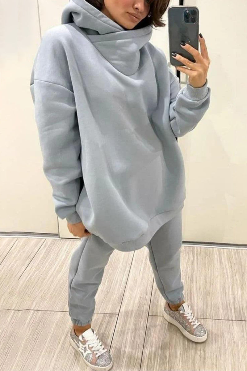 Levoire | Décontracté Simple Sacs Capuche Col Long Manches Deux Pièces Gris clair