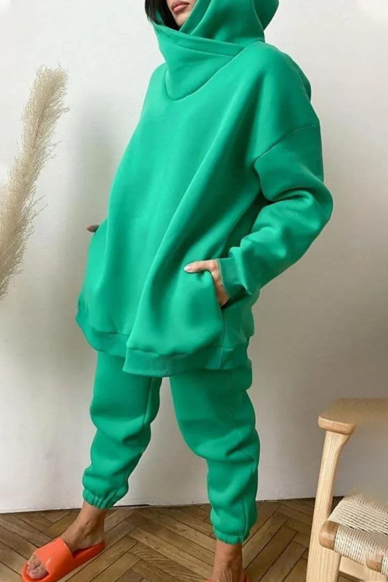 Levoire | Décontracté Simple Sacs Capuche Col Long Manches Deux Pièces Vert