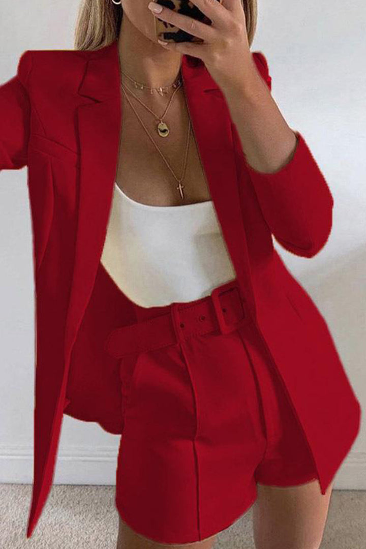 Levoire | Manteau De Costume À Revers Élégant À Manches Longues Et Shorts De Costume Étroits En Deux Pièces Rot