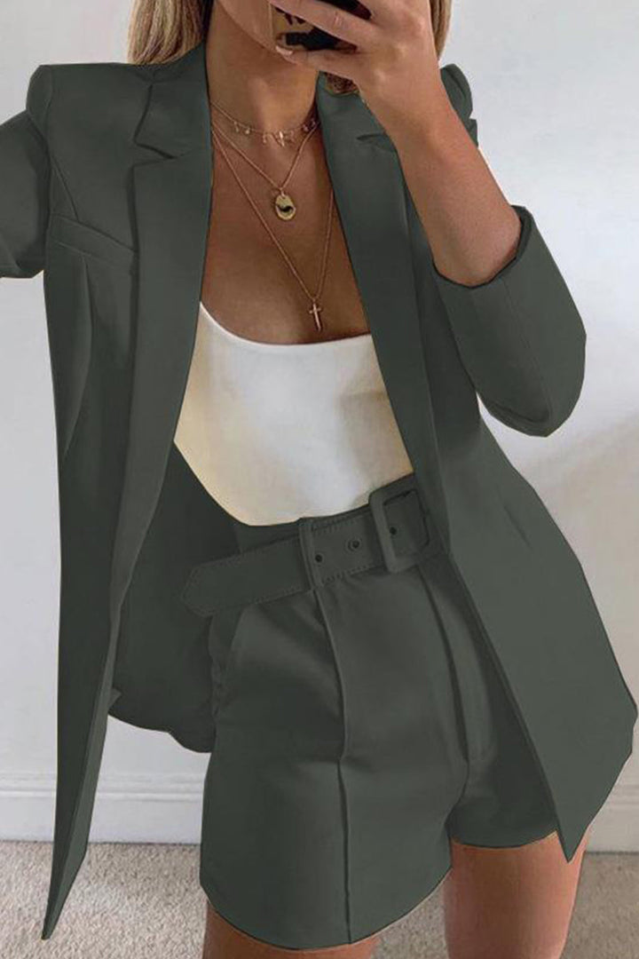 Levoire | Manteau De Costume À Revers Élégant À Manches Longues Et Shorts De Costume Étroits En Deux Pièces Gris foncé