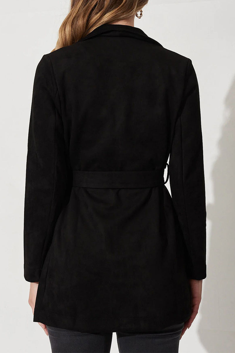 Levoire | Style Britannique Élégant Veste Unie À Col Rabattu Patchwork