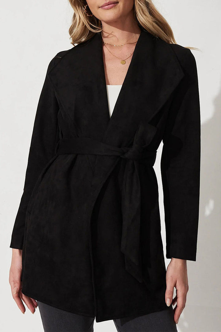 Levoire | Style Britannique Élégant Veste Unie À Col Rabattu Patchwork Noir