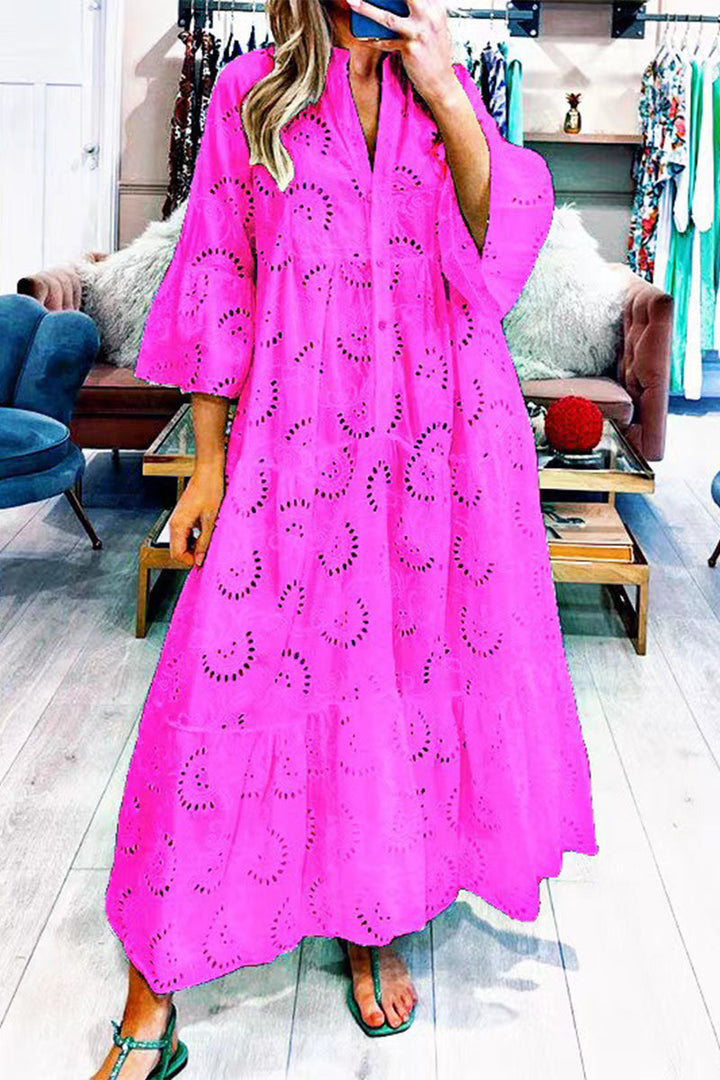 Levoire | Robe Aligneé À Encolure En V Décontractée Unicolore Découpée Rosenrot