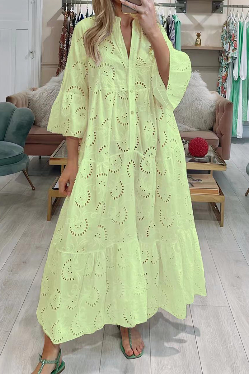Levoire | Robe Aligneé À Encolure En V Décontractée Unicolore Découpée Jaune