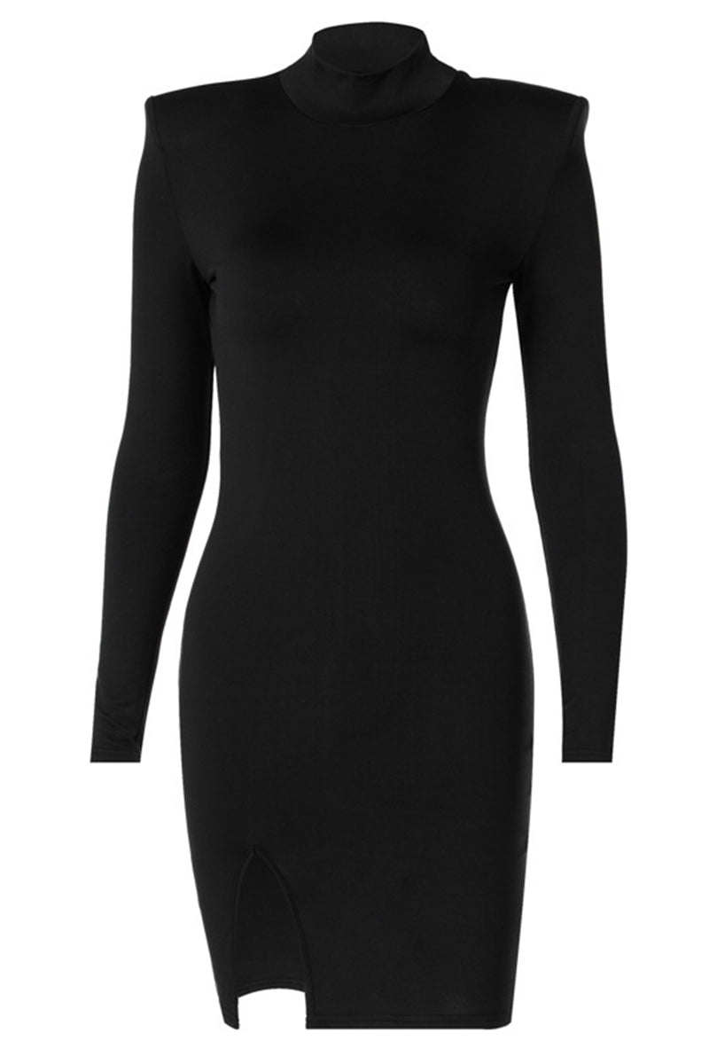 Levoire | Robe Crayon Élégante Unie Avec Fente Et Col Roulé Mi-A
