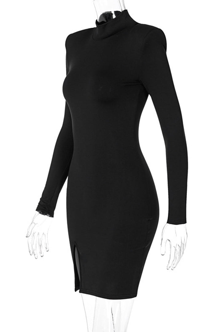 Levoire | Robe Crayon Élégante Unie Avec Fente Et Col Roulé Mi-A
