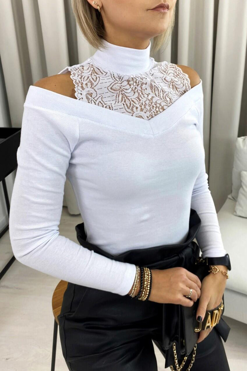 Levoire | Hauts Turtleneck En Dentelle Unie Élégants Blanc