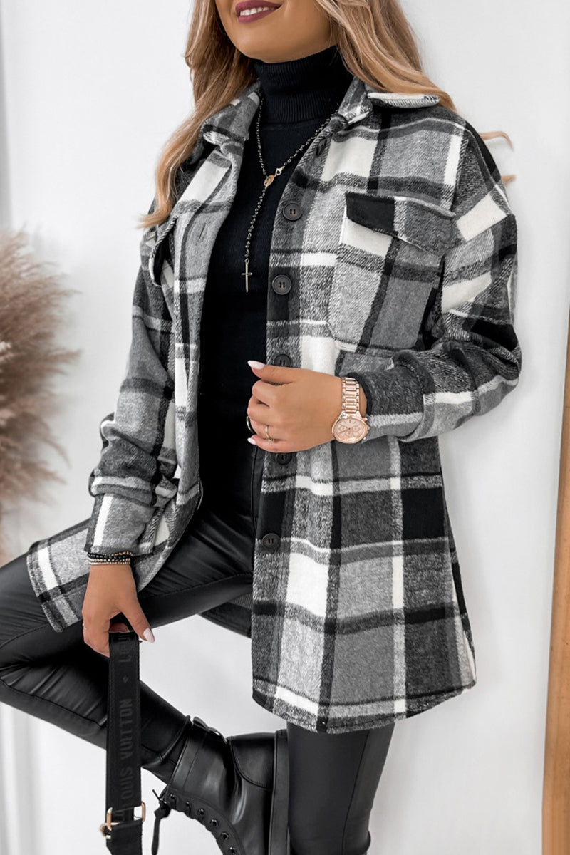 Levoire | Chemise Décontractée À Motifs Carreaux Avec Col Noir