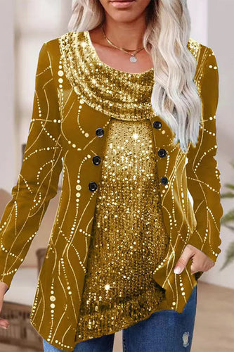 Levoire | Tops À Col En Sequins Unis Décontractés De Rue