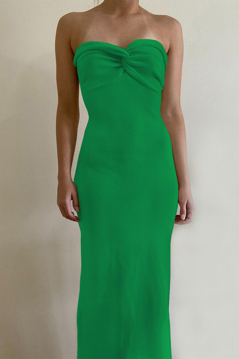 Levoire | Robe Sexy Solide Asymétrique Sans Bretelles À Une Étape Vert